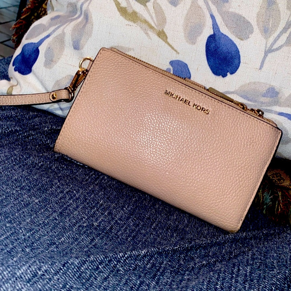MK Pastel pink leather smartphone wallet